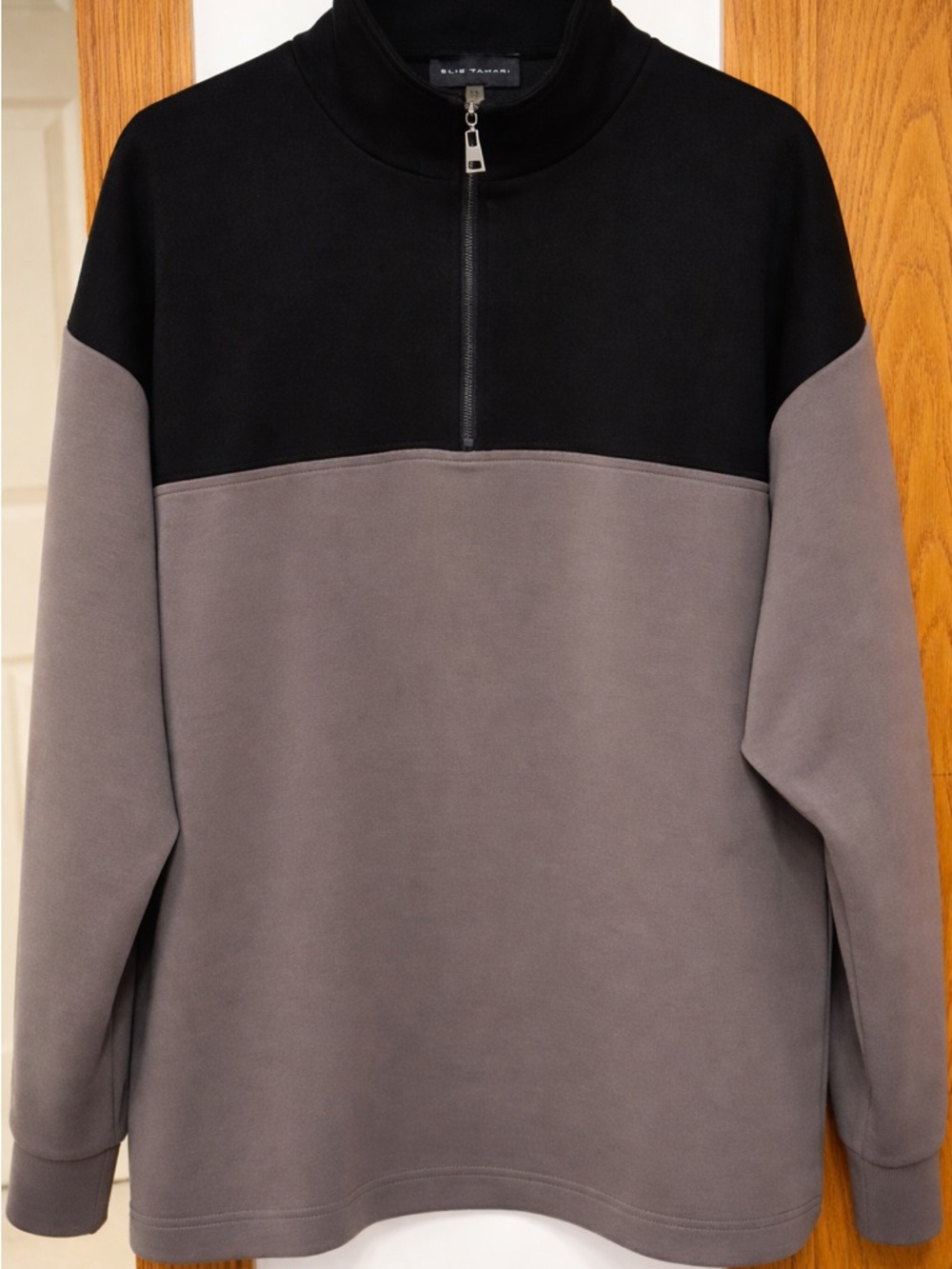 Elie Tahari Men's Two-Tone Zip Mock Neck Sweater - Black & Gray